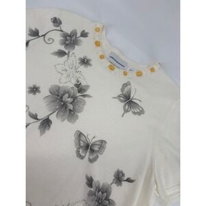 Alfred‎ Dunner Floral Butterfly Beaded Embellished Knit Top Size L